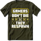 Gamers don't die pixel T-shirt | Geel | Gaming kleding | Grappig game verjaardag cadeau shirt Heren – Dames – Unisex | - Leger Groen - M