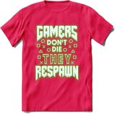 Gamers don't die T-shirt | Neon Groen | Gaming kleding | Grappig game verjaardag cadeau shirt Heren – Dames – Unisex | - Roze - S