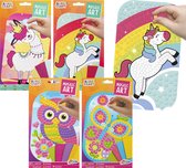 Grafix Mozaïek kunst voor kinderen | 4-in-1 pakket | A5 formaat | Thema Uil - Vlinder - Alpaca - Unicorn | Kunst- & knutselset voor kinderen