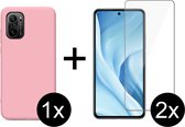 Xiaomi Mi 11i hoesje roze siliconen case - 2x Xiaomi Mi 11i screenprotector screen protector