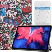 Case2go - Tablet hoes & Screenprotector geschikt voor Lenovo Tab P11 - 11 Inch - Auto Wake/Sleep functie - Graffiti
