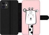 Bookcase Geschikt voor iPhone 12 Pro telefoonhoesje - Giraffe - Kinderen - Roze - Met vakjes - Wallet case met magneetsluiting