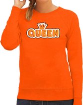 Koningsdag sweater Queen in cartoon letters - oranje - dames - koningsdag outfit / kleding M