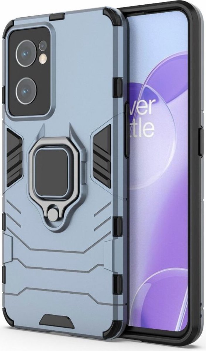 OnePlus Nord CE 2 Hoesje Shock Proof Back Cover met Kickstand Blauw