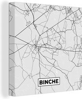 Canvas Schilderij Zwart Wit – België – Plattegrond – Stadskaart – Kaart – Binche - 90x90 cm - Wanddecoratie