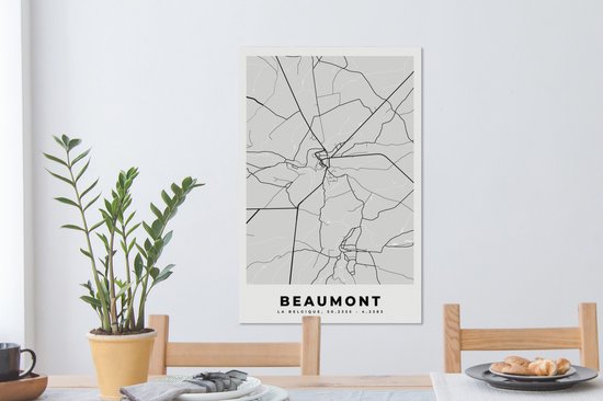 Tableau sur Toile Carte – Beaumont – Zwart Wit – Plan de Ville - Carte - 40x60 cm - Décoration murale