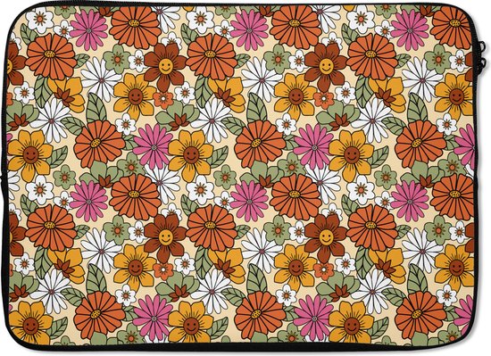 Laptophoes 13 inch - Vintage - Bloemen - Patronen - Laptop sleeve - Binnenmaat 32x22,5 cm - Zwarte achterkant - Back to school spullen - Schoolspullen jongens en meisjes middelbare school - Macbook air hoes - Chromebook sleeve