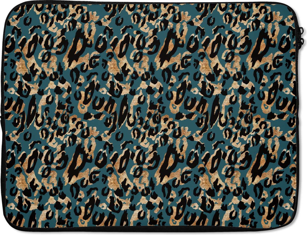 Laptophoes 17 inch - Panter - Luxe - Patronen - Laptop sleeve - Binnenmaat 41x28 cm - Zwarte achterkant