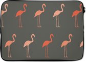 Laptophoes 14 inch - Flamingo - Vogel - Patronen - Laptop sleeve - Binnenmaat 34x23,5 cm - Zwarte achterkant