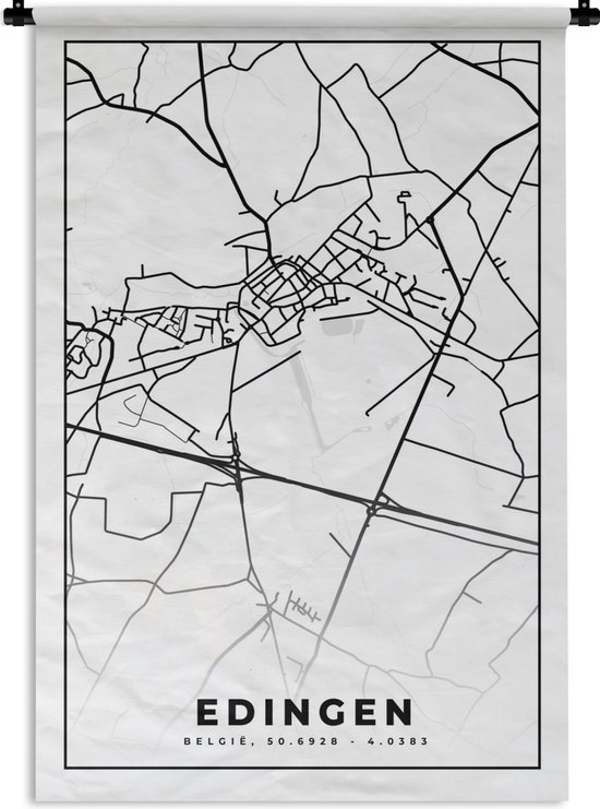 Tapisserie - Tapisserie - Plan de Ville - Carte - België - Zwart Wit - Enghien - Carte - 90x135 cm - Tapisserie