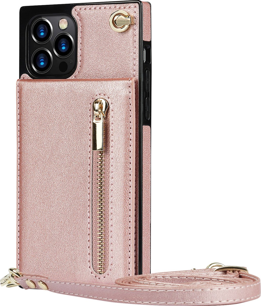 Hoesje geschikt voor Samsung Galaxy S22 Ultra - Backcover - Pasjeshouder - Portemonnee - Koord - Kunstleer - Rose Goud