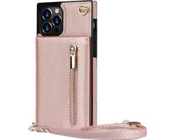 Hoesje geschikt voor Samsung Galaxy S22 Ultra - Backcover - Pasjeshouder - Portemonnee - Koord - Kunstleer - Rose Goud