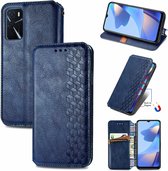Luxe PU Lederen Ruitpatroon Wallet Case + PMMA Screenprotector voor OPPO A16 / A16s / A54s _ Blauw