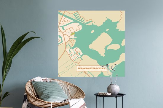 Stickers muraux - Terhonsterpoelen - Vintage - Carte - Plan d'étage - Plan de la ville - 100x100 cm - Feuille adhésive XXL