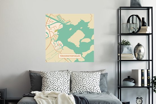 Stickers muraux - Terhonsterpoelen - Vintage - Carte - Plan d'étage - Plan de la ville - 100x100 cm - Feuille adhésive XXL