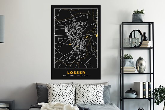 Stickers muraux - Perdant - Black and Gold et Or - Plan de la ville - Carte - Carte - 80x120 cm - Feuille adhésive