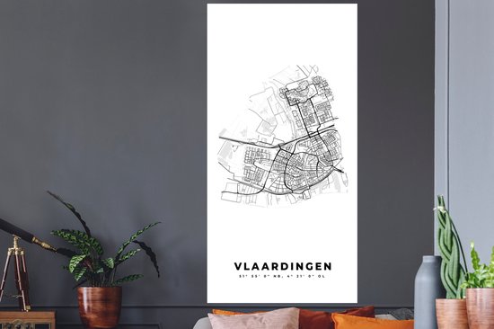 Stickers muraux - Carte - Vlaardingen - Zwart Wit - Plan de la ville - Carte - Nederland - 80x160 cm - Feuille adhésive