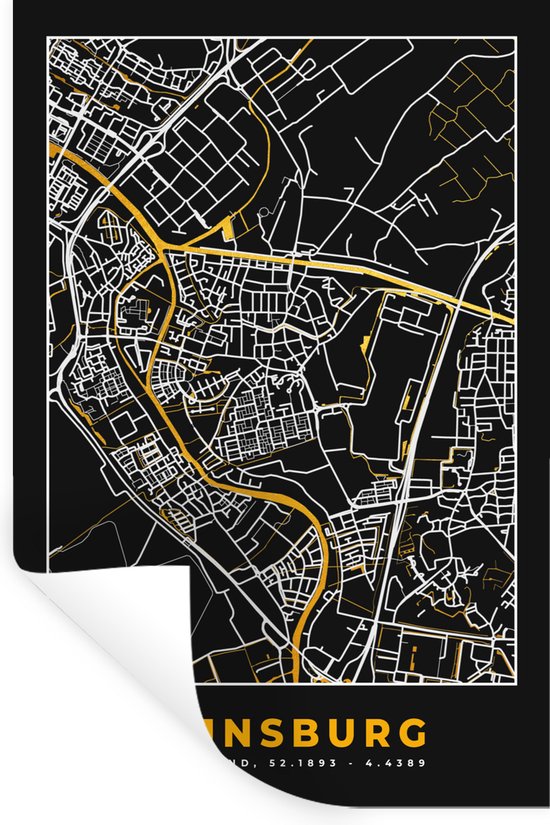 Stickers muraux - Film autocollant - Rijnsburg - Or - Carte - Carte - Plan de la ville - 60x90 cm - Film adhésif - Stickers muraux Chambre d'enfant - Papier peint autocollant