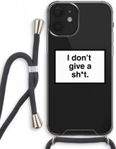 Case Company® - iPhone 12 mini hoesje met Koord - Don't give a shit - Telefoonhoesje met Zwart Koord - Extra Bescherming aan alle Kanten en Over de Schermrand
