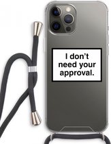 Case Company® - iPhone 12 Pro Max hoesje met Koord - Don't need approval - Telefoonhoesje met Zwart Koord - Extra Bescherming aan alle Kanten en Over de Schermrand