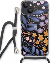 Case Company® - iPhone 13 mini hoesje met Koord - Flowers with blue leaves - Telefoonhoesje met Zwart Koord - Extra Bescherming aan alle Kanten en Over de Schermrand