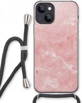 Case Company® - iPhone 13 hoesje met Koord - Roze marmer - Telefoonhoesje met Zwart Koord - Extra Bescherming aan alle Kanten en Over de Schermrand