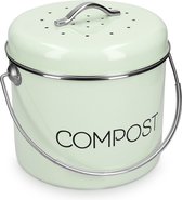 Navaris metalen compostbak 5L - Afvalbakje met 3x filter tegen vieze geuren - Prullenbak met deksel voor gft-afval - Compostemmer keuken - Mintgroen