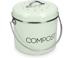Navaris metalen compostbak 5L - Afvalbakje met 3x filter tegen vieze geuren - Prullenbak met deksel voor gft-afval - Compostemmer keuken - Mintgroen