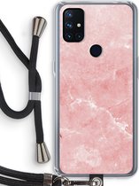 Case Company® - OnePlus Nord N10 5G hoesje met Koord - Roze marmer - Telefoonhoesje met Zwart Koord - Bescherming aan alle Kanten en Over de Schermrand