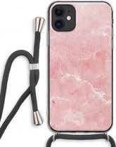 Case Company® - iPhone 11 hoesje met Koord - Roze marmer - Telefoonhoesje met Zwart Koord - Extra Bescherming aan alle Kanten en Over de Schermrand