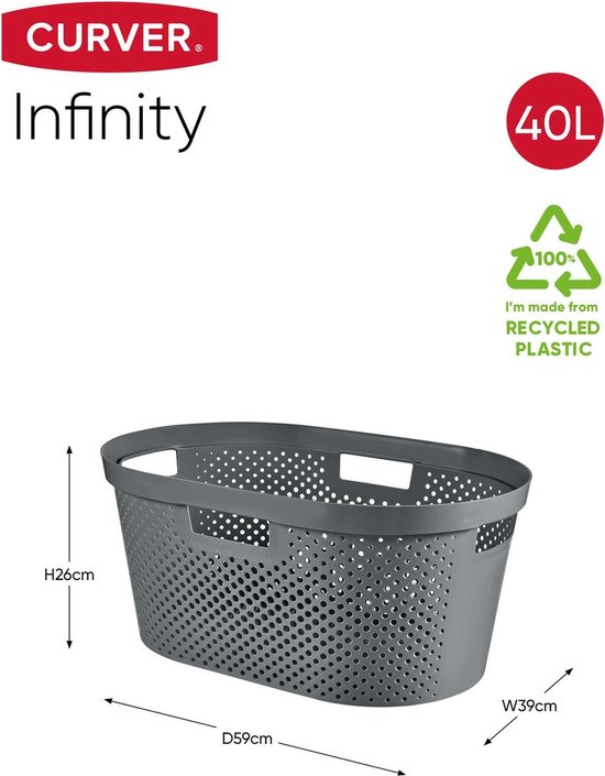 Panier à Linge Curver Infinity 100% Recycled Dots - 40L - Gris Foncé