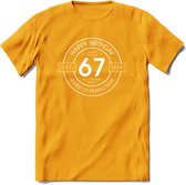 67th Happy Birthday T-shirt | Vintage 1955 Aged to Perfection | 67 jaar verjaardag cadeau | Grappig feest shirt Heren – Dames – Unisex kleding | - Geel - M