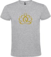 Grijs  T shirt met  print van "Lotusbloem met Boeddha " print Goud size XXXL