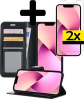 iPhone 13 Mini Hoesje Book Case Hoes Met 2x Screenprotector - iPhone 13 Mini Case Wallet Cover - iPhone 13 Mini Hoesje Met 2x Screenprotector - Zwart