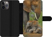 Bookcase Geschikt voor iPhone 11 Pro Max telefoonhoesje - Olifant - Dieren - Zand - Natuur - Met vakjes - Wallet case met magneetsluiting