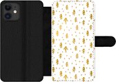 Bookcase Geschikt voor iPhone 11 telefoonhoesje - Dennentak - Kerst - Goud - Patroon - Met vakjes - Wallet case met magneetsluiting