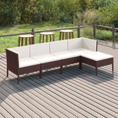 5-delige Loungeset met kussens poly rattan bruin