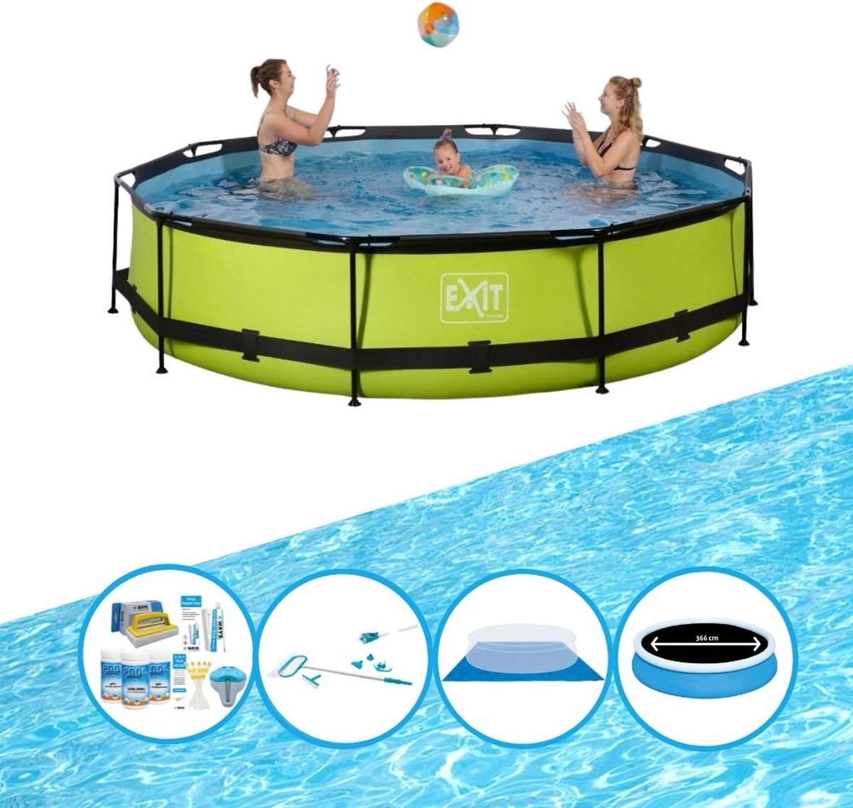 EXIT Zwembad Lime - Frame Pool ø360x76cm - Plus accessoires