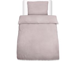 Beautissu Meline Seersucker Dekbedovertrek Set 155x220 cm & Kussensloop 80x80 cm met Rits Zomer Beddengoed Taupe Ademend & Huidvriendelijk