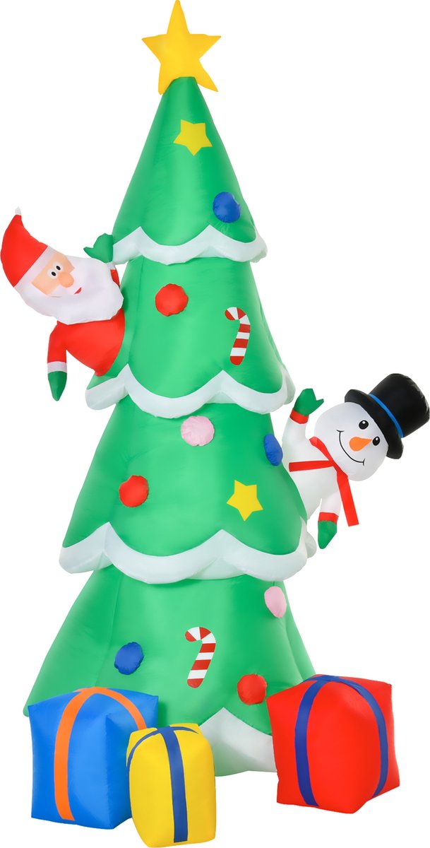 HOMCOM Opblaasbare kerstboom met sneeuwpop geschenkdoos 210 cm LED 844-378V90
