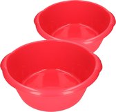 Voordeel set multifunctionele kunststof ronde afwas teiltjes rood in 2-formaten - 15 en 25 liter inhoud