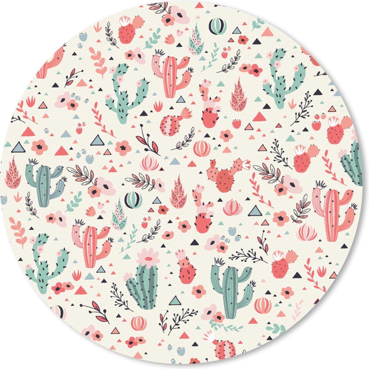Muismat rond 30x30 cm - Mousepad Cactus - Bloemen - Pastel - Patronen - Ronde muismatten