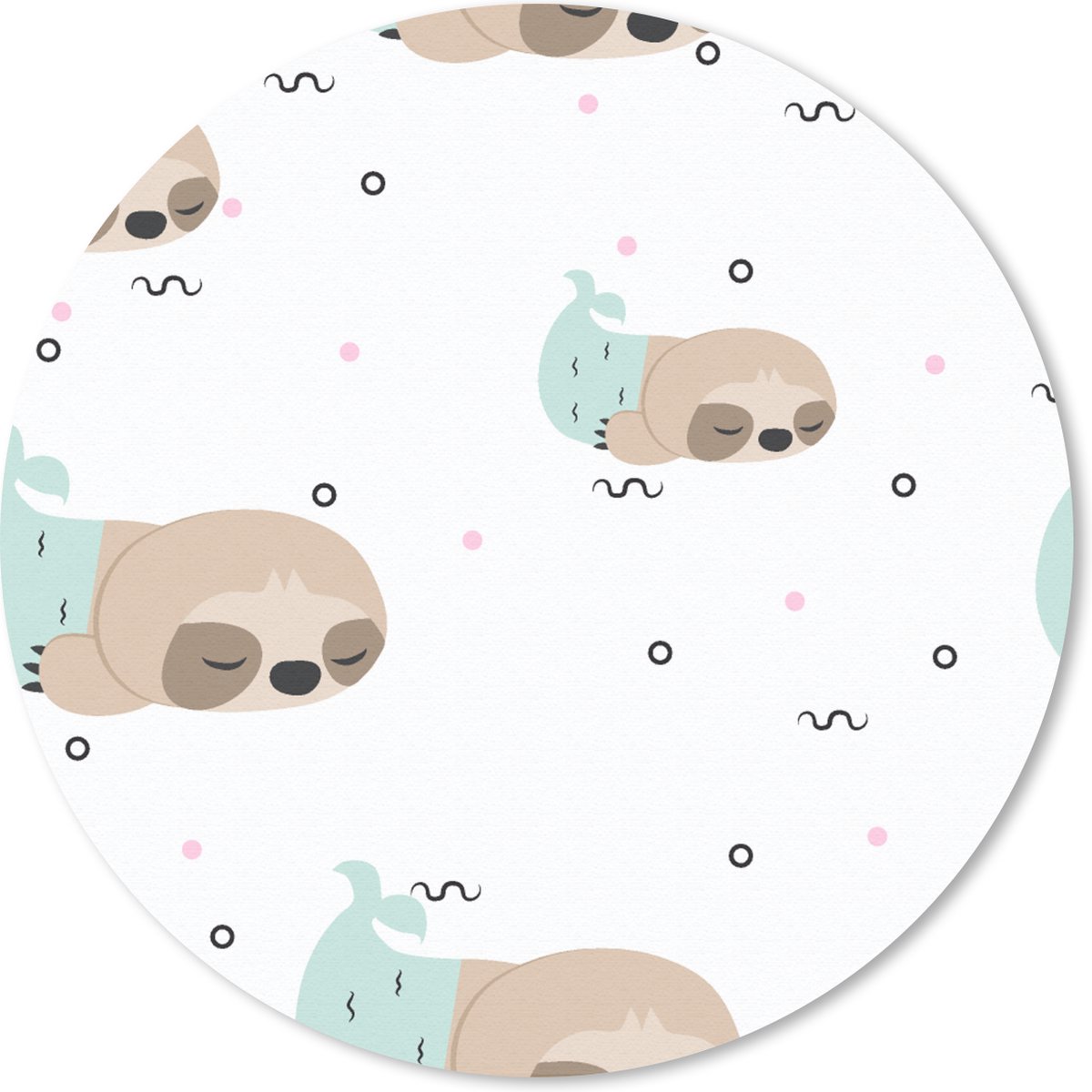 Muismat rond 20x20 cm - Mousepad Zeemeermin - Luiaard -Patroon - Slapen - Ronde muismatten