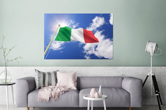 Le drapeau de l'Italie vole dans les airs Aluminium 180x120 cm - Tirage photo sur Aluminium (décoration murale métal) XXL / Grand format!