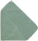 Een groene Jollein badcape, gevouwen, met capuchon en een effen rand.