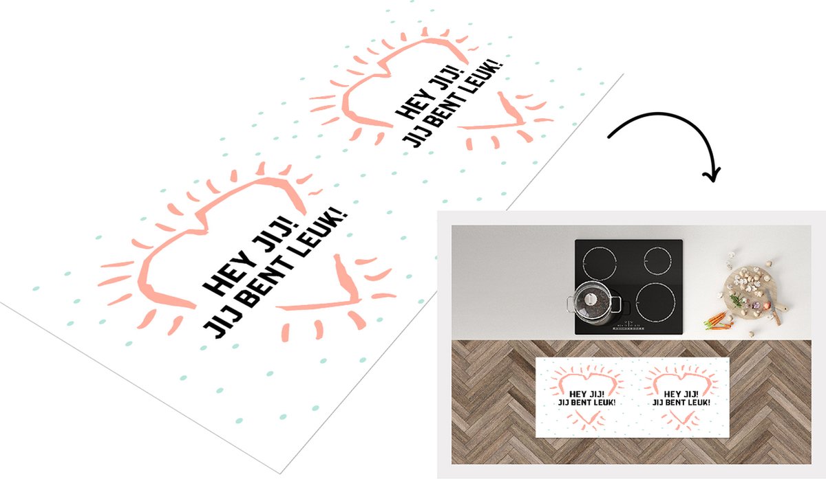 KitchenYeah Keukenloper - Loper keuken - Hey jij! Jij bent leuk! - Quotes - Spreuken - Vriendschap - 120x50 cm - Keukenloper vinyl Multicolor