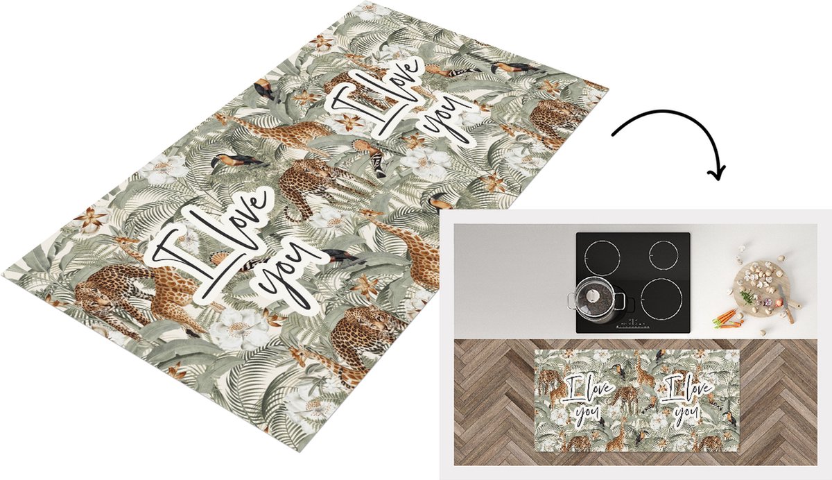 KitchenYeah Keukenloper - Loper keuken - I love you - Quotes - Spreuken - Liefde - 120x60 cm - Keukenloper vinyl Multicolor
