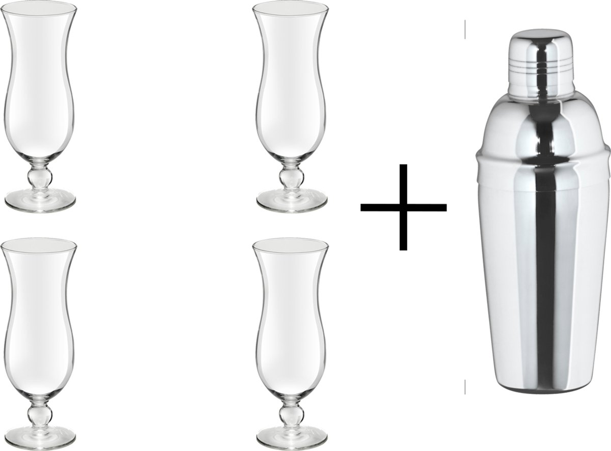 James Cooke - Cocktailset Blue Hawaii - 5 delig - 44 cl - 4 glazen met RVS cocktailshaker