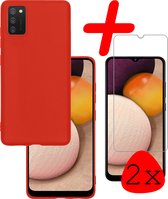 Hoes Geschikt voor Samsung A02s Hoesje Siliconen Back Cover Case Met 2x Screenprotector - Hoesje Geschikt voor Samsung Galaxy A02s Hoes Cover Hoesje - Lila