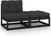 vidaXL - 2-delige - Loungeset - met - kussens - massief - grenenhout - zwart